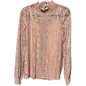 Cable & Gauge Mauve Pink Lace Romantic Boho Long Sleeve Blouse Top
